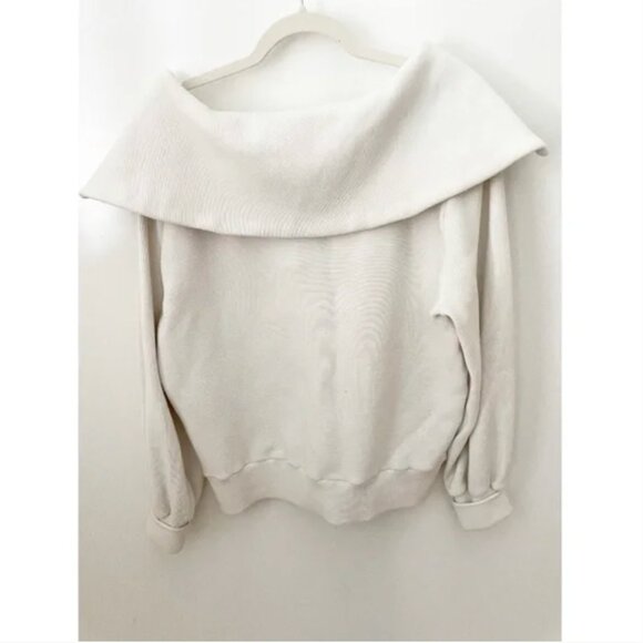 Varley Vine Half Zip Pullover Ottoman Rib Knit Oversized Spread Collar Ivory - Picture 13 of 14